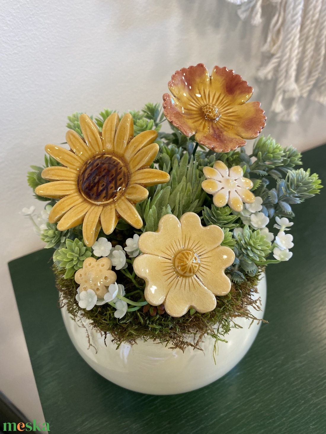 Kerámia virágos dísz  - otthon & életmód - dekoráció - asztal és polc dekoráció - asztaldísz - Meska.hu