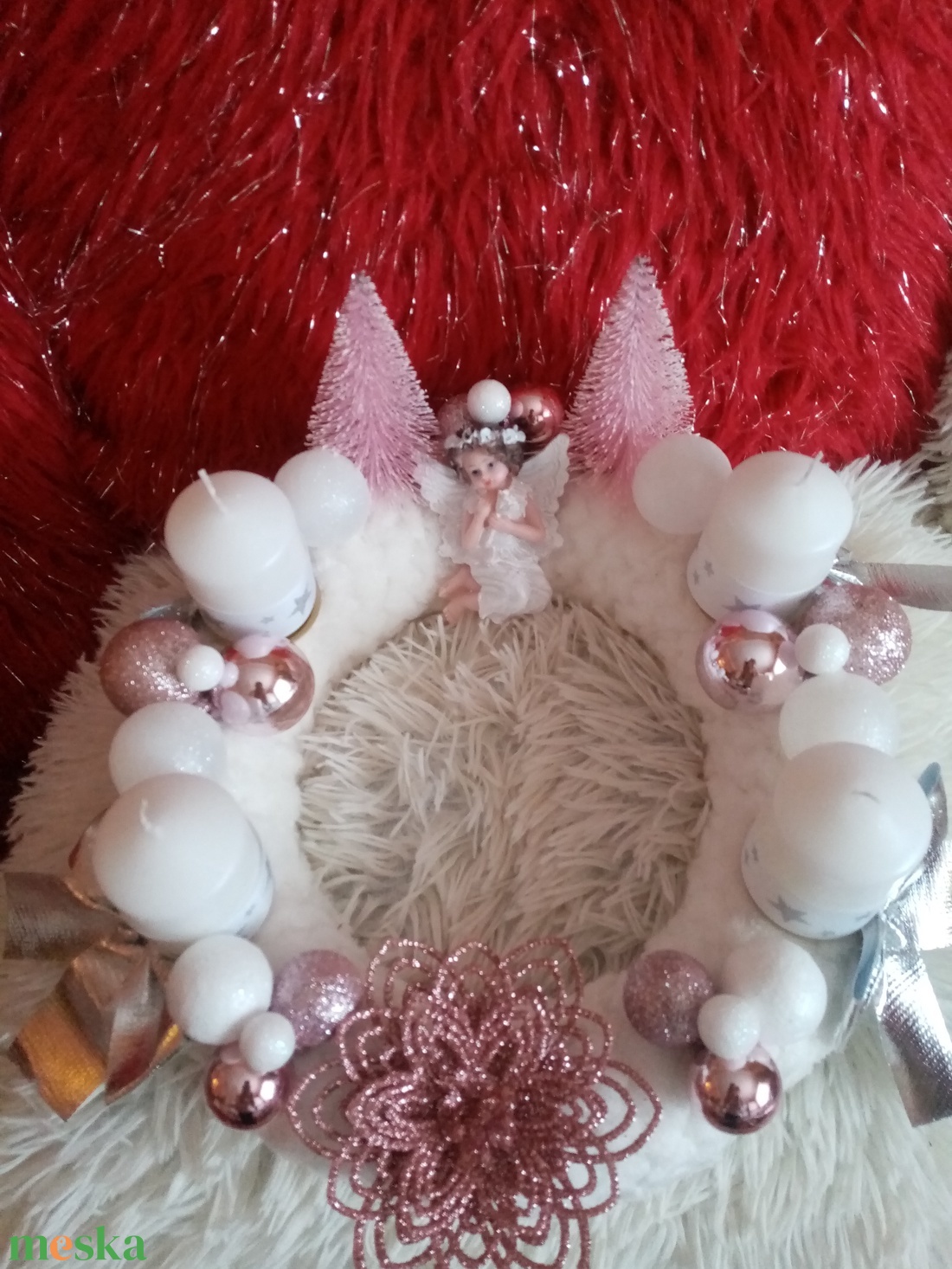 Adventi koszorú angyalkás - karácsony - karácsonyi lakásdekoráció - karácsonyi ajtódíszek - Meska.hu