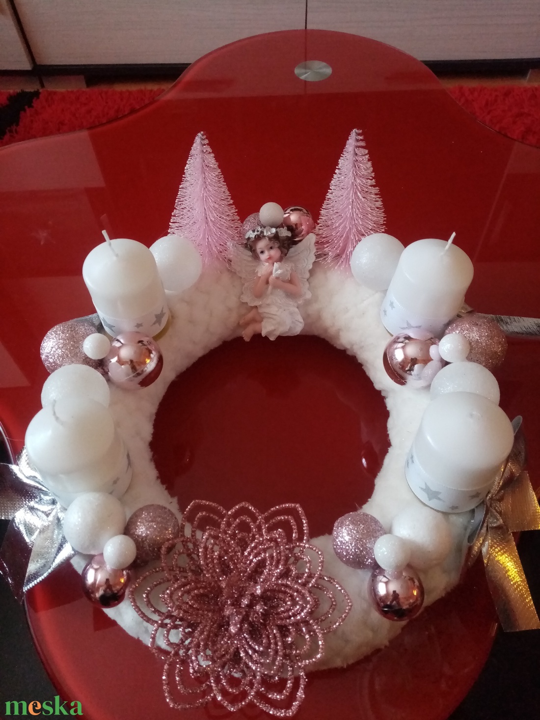 Adventi koszorú angyalkás - karácsony - karácsonyi lakásdekoráció - karácsonyi ajtódíszek - Meska.hu