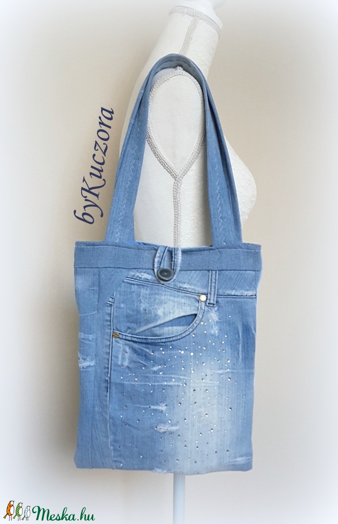 Farmer válltáska, szatyor - Világoskék strasszos -  - Meska.hu