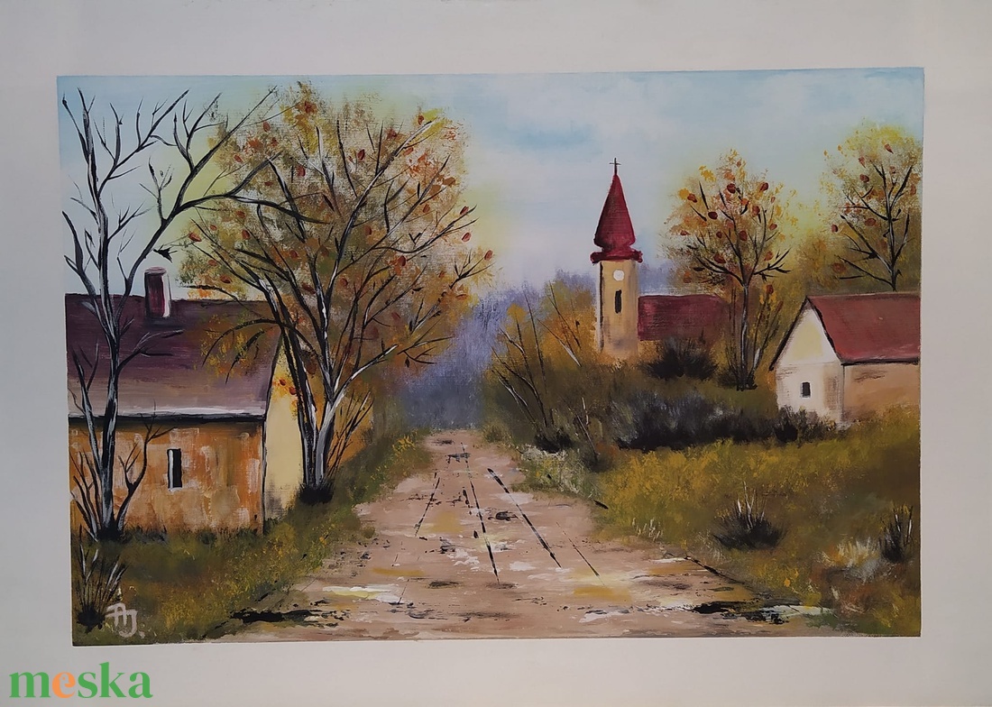 Templom a faluban.... - művészet - festmény - akril - Meska.hu