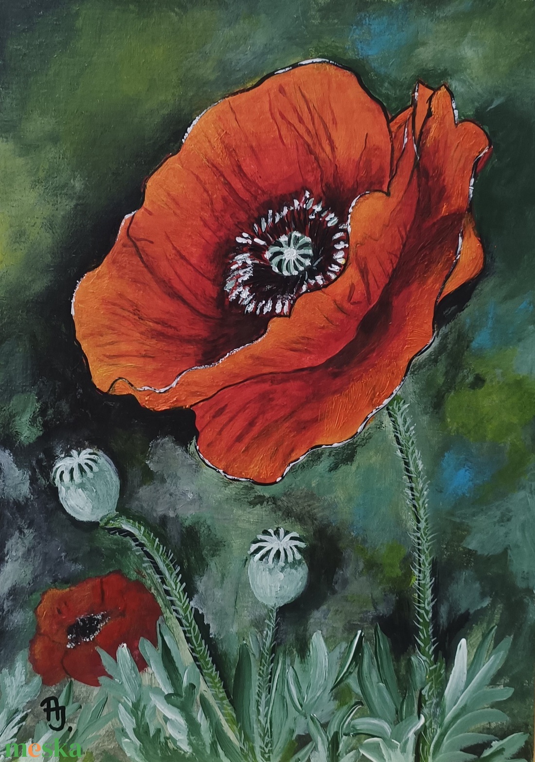 Mákvirág  - művészet - festmény - akril - Meska.hu