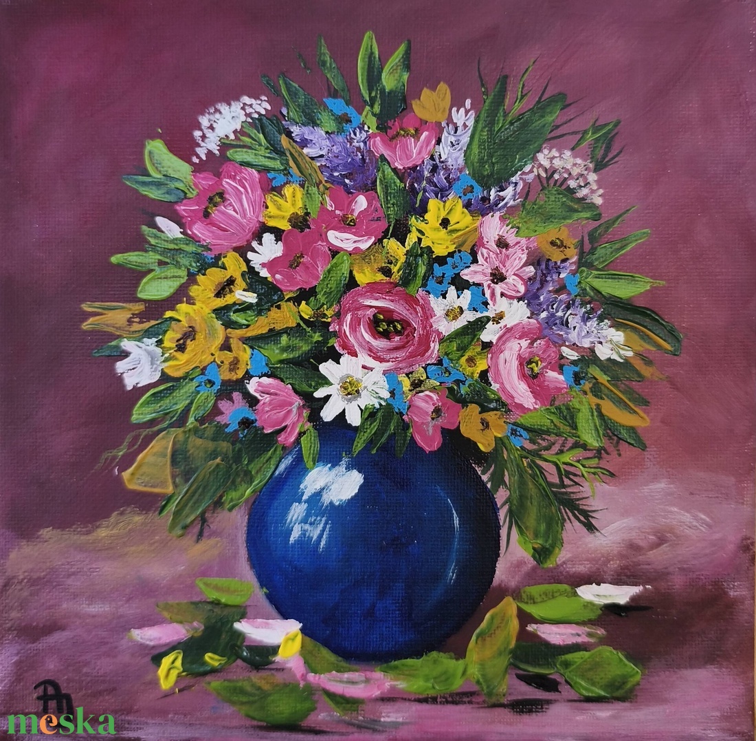 Tavaszi virágcsokor festmény - kellékek & szerszámok - festék - akrilfesték - Meska.hu