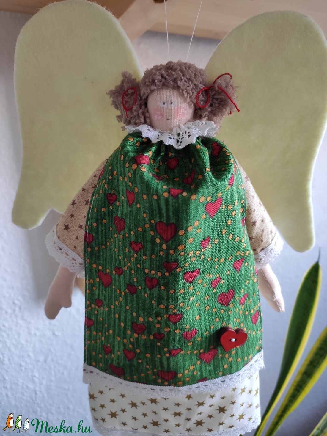 Piros szíves textil angyal - otthon & életmód - dekoráció - Meska.hu