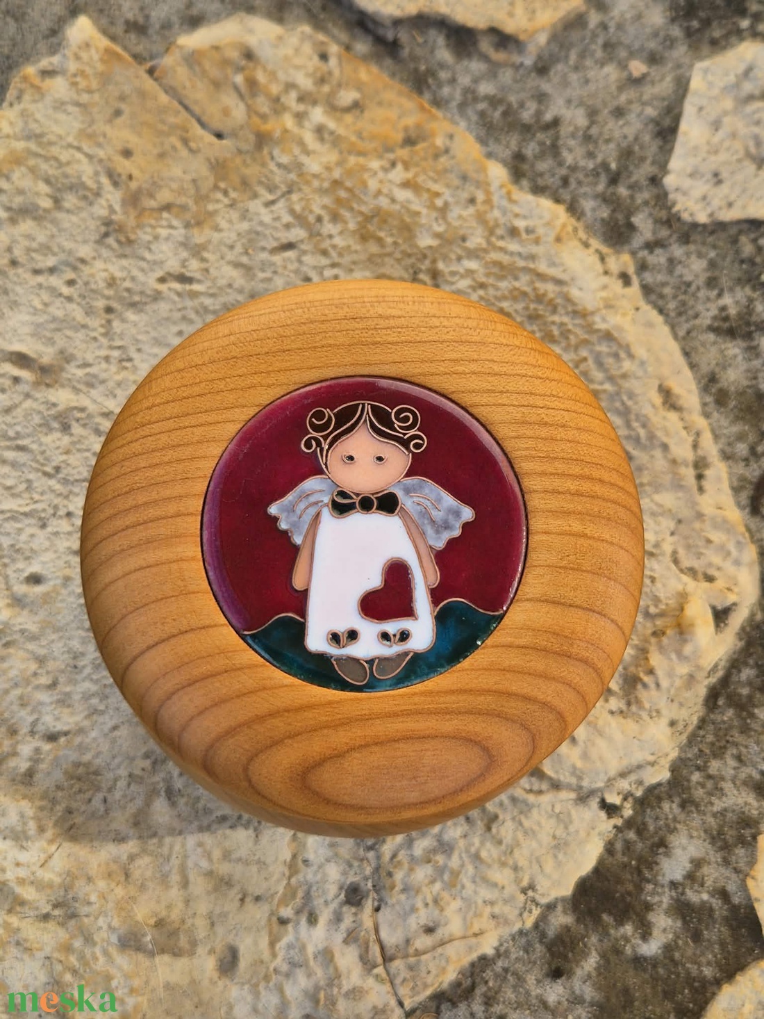 Angyalkás ékszertartó ajándékdoboz tűzzománc képpel - ékszer - ékszertartó - ékszerdoboz - Meska.hu