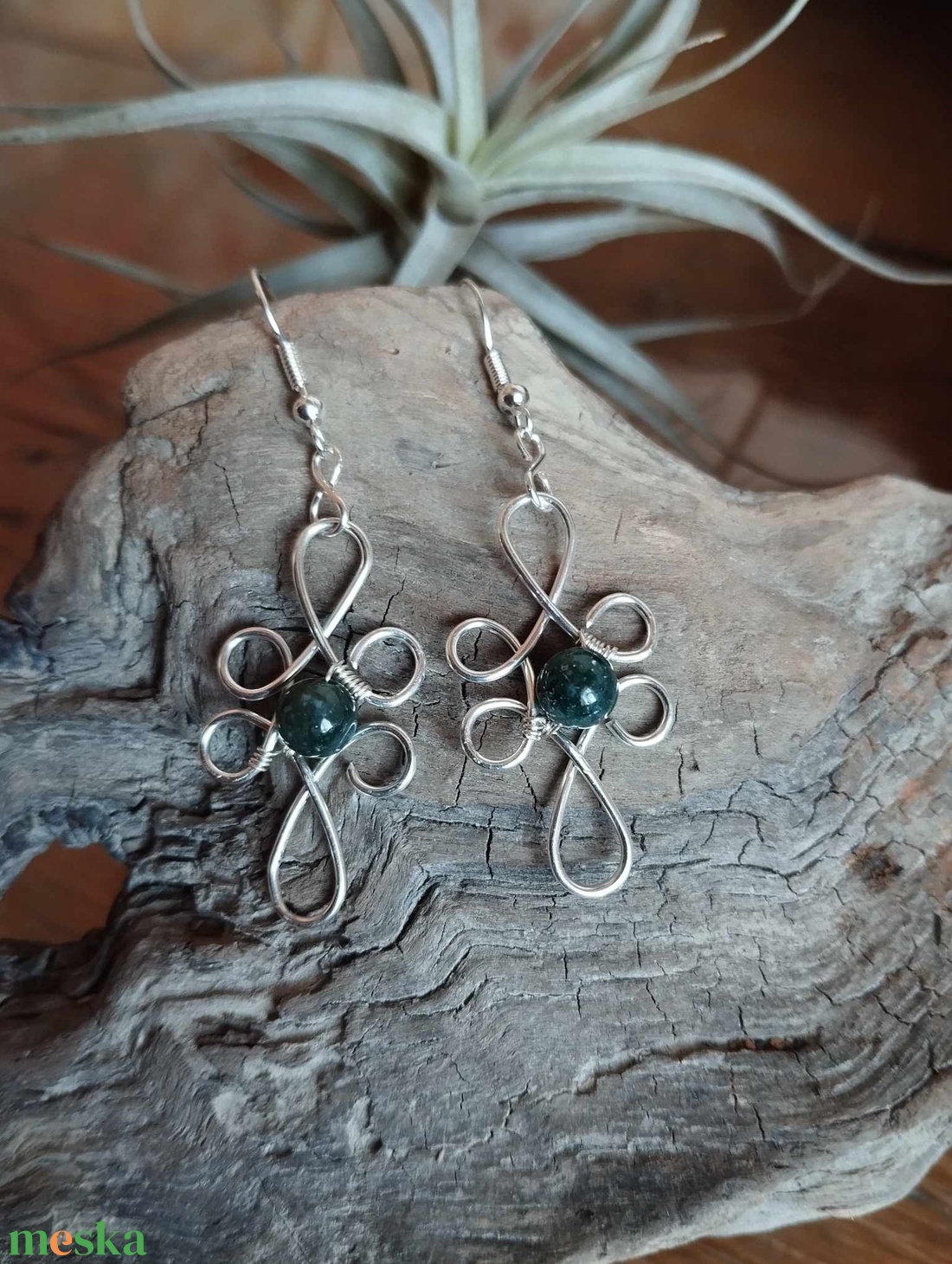 Mohaachát drót fülbevaló - ékszer - fülbevaló - lógó fülbevaló - Meska.hu