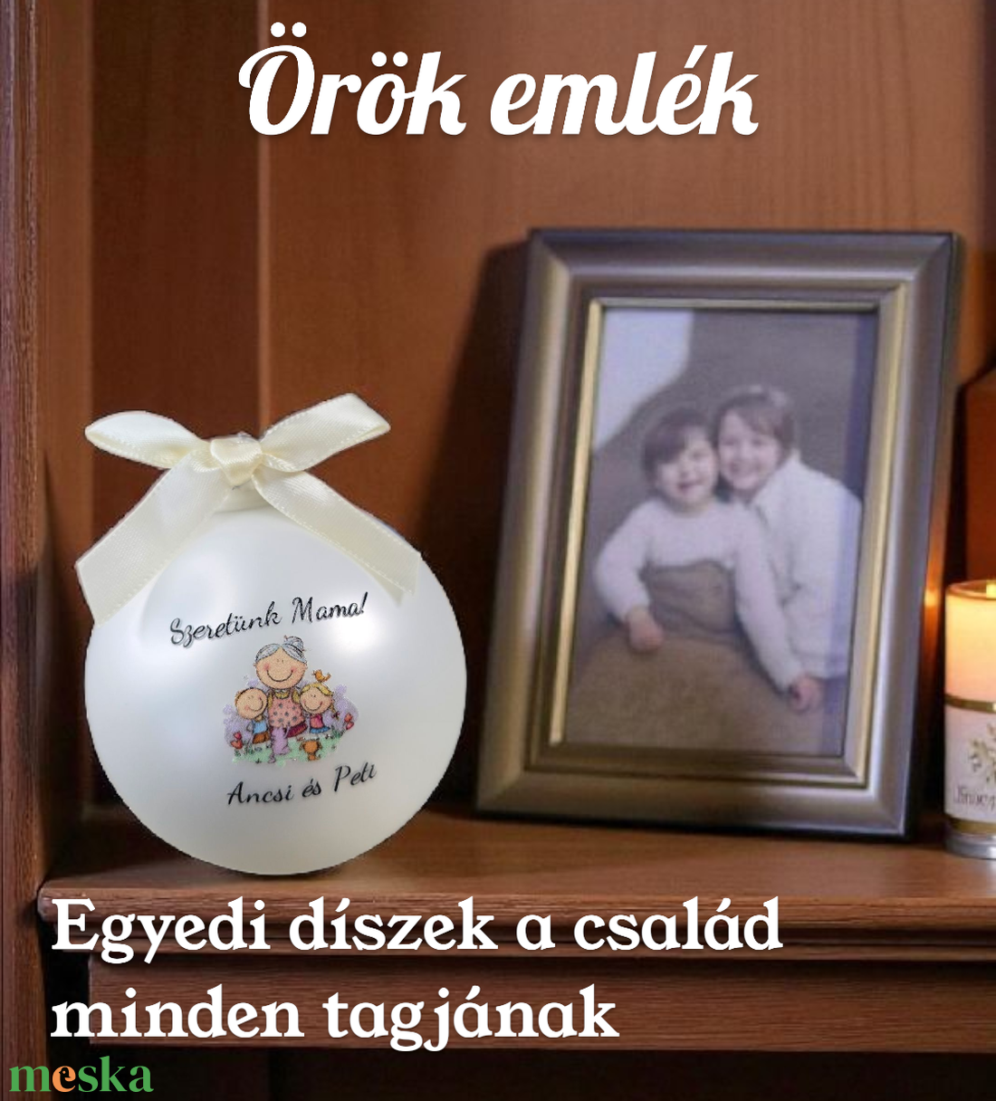 EGYEDI KARÁCSONYI ÜVEGGÖMB PIKTOGRAMMAL NAGYMAMÁKNAK 7 cm - karácsony - karácsonyi lakásdekoráció - karácsonyfadíszek - Meska.hu