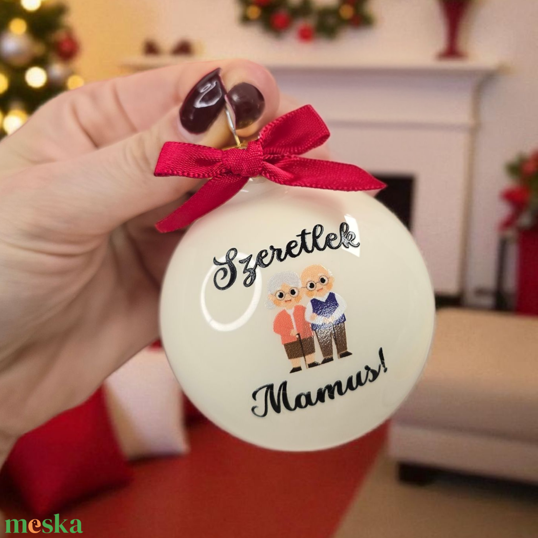 PIKTOGRAMMAL KÉRHETŐ EGYEDI KARÁCSONYI ÜVEGGÖMB NAGYSZÜLŐKNEK 7 cm (703gomb) - karácsony - karácsonyi lakásdekoráció - karácsonyfadíszek - Meska.hu