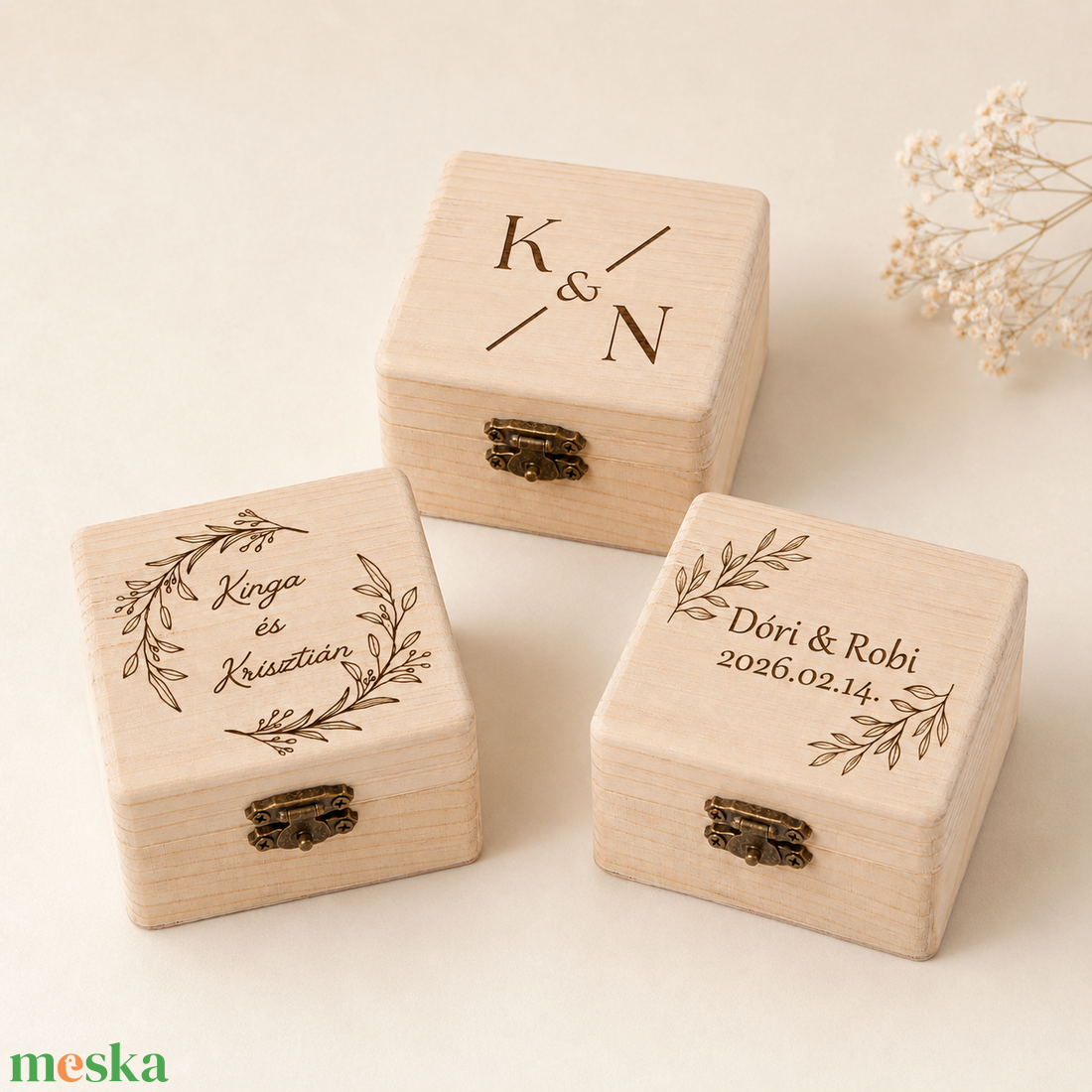 Gyűrűtartó fadoboz gravírozva 8 x 8 cm - esküvő - esküvői ceremónia - gyűrűtartó & gyűrűpárna - Meska.hu