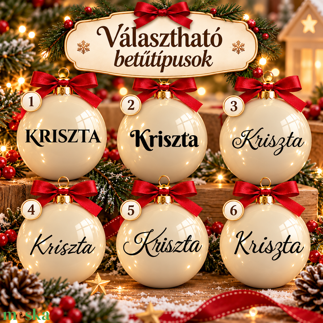 Törtfehér fényes egyedi 7 cm feliratos és választható piktogrammal karácsonyi gömb (FELGOM703TFF) - karácsony - karácsonyi lakásdekoráció - karácsonyfadíszek - Meska.hu