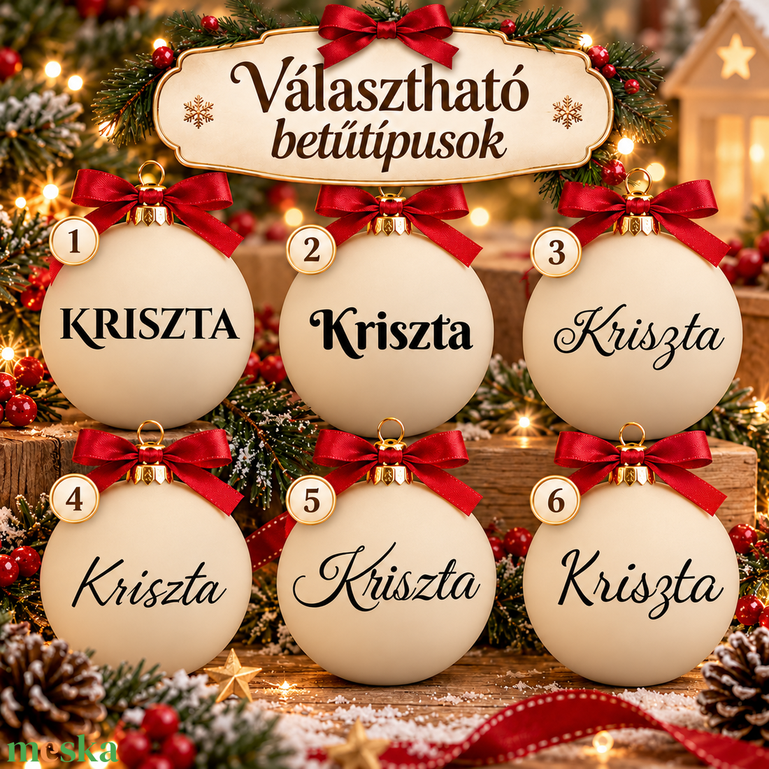 Törtfehér matt egyedi 7 cm feliratos és választható piktogrammal karácsonyi gömb (FELGOM703TFM) - karácsony - karácsonyi lakásdekoráció - karácsonyfadíszek - Meska.hu
