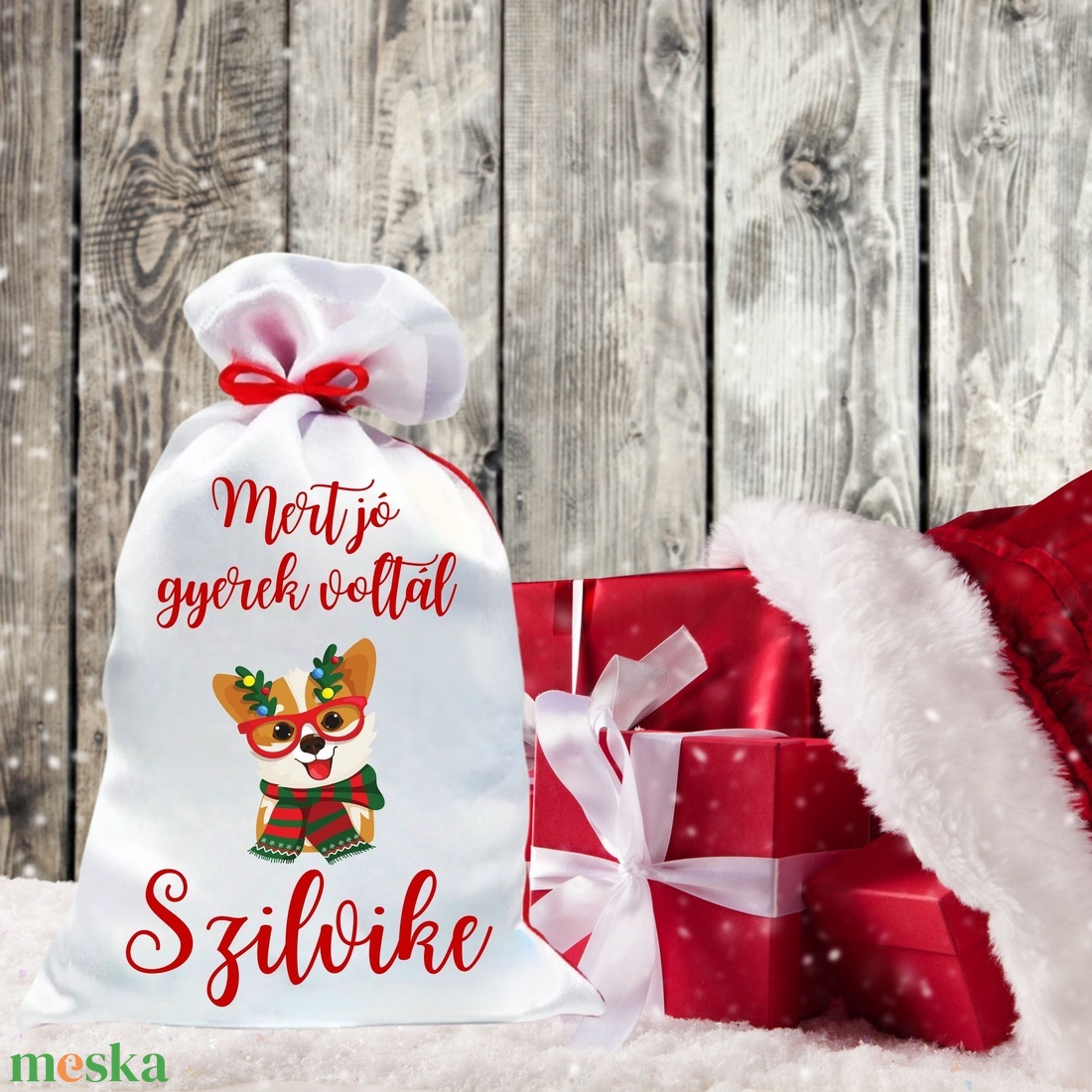 Mikulás zsák egyedi névvel kuytusos (4.minta) - karácsony - mikulás - mikulás zsák - Meska.hu