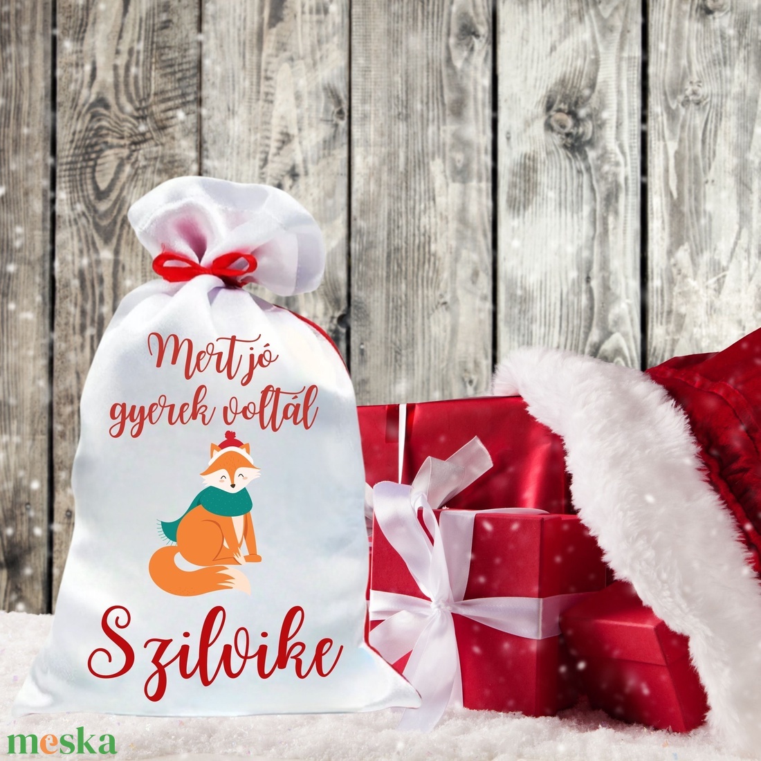 Mikulás zsák egyedi névvel róka (5.minta) - karácsony - mikulás - mikulás zsák - Meska.hu