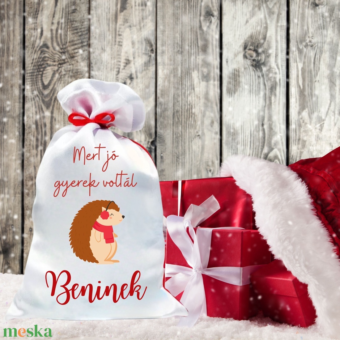 Mikulás zsák egyedi névvel süni (8.minta) - karácsony - mikulás - mikulás zsák - Meska.hu