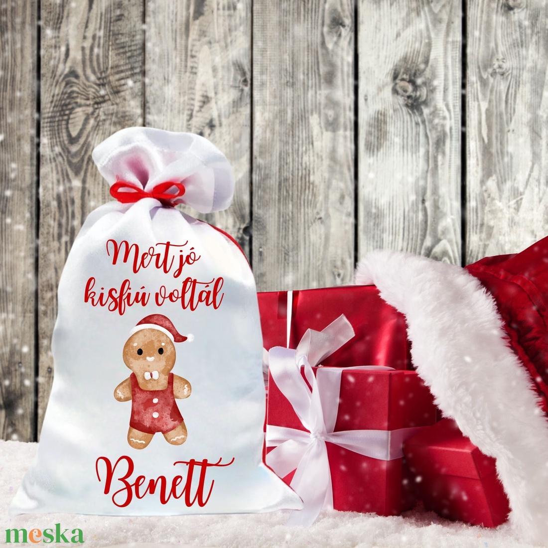 Mikulás zsák egyedi névvel fiú mézi süti (14.minta) - karácsony - mikulás - mikulás zsák - Meska.hu