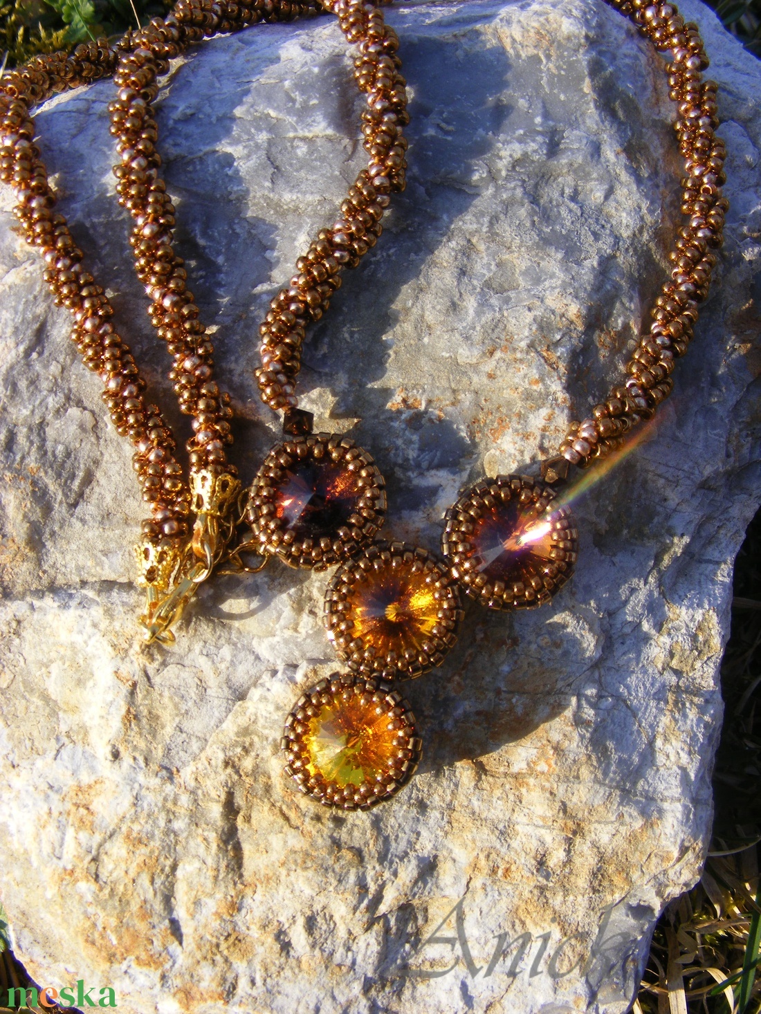 Őszi álom - swarovski rivolisbarna - arany - bronz gyöngy nyaklánc - ékszer - nyaklánc - gyöngyös nyaklánc - Meska.hu