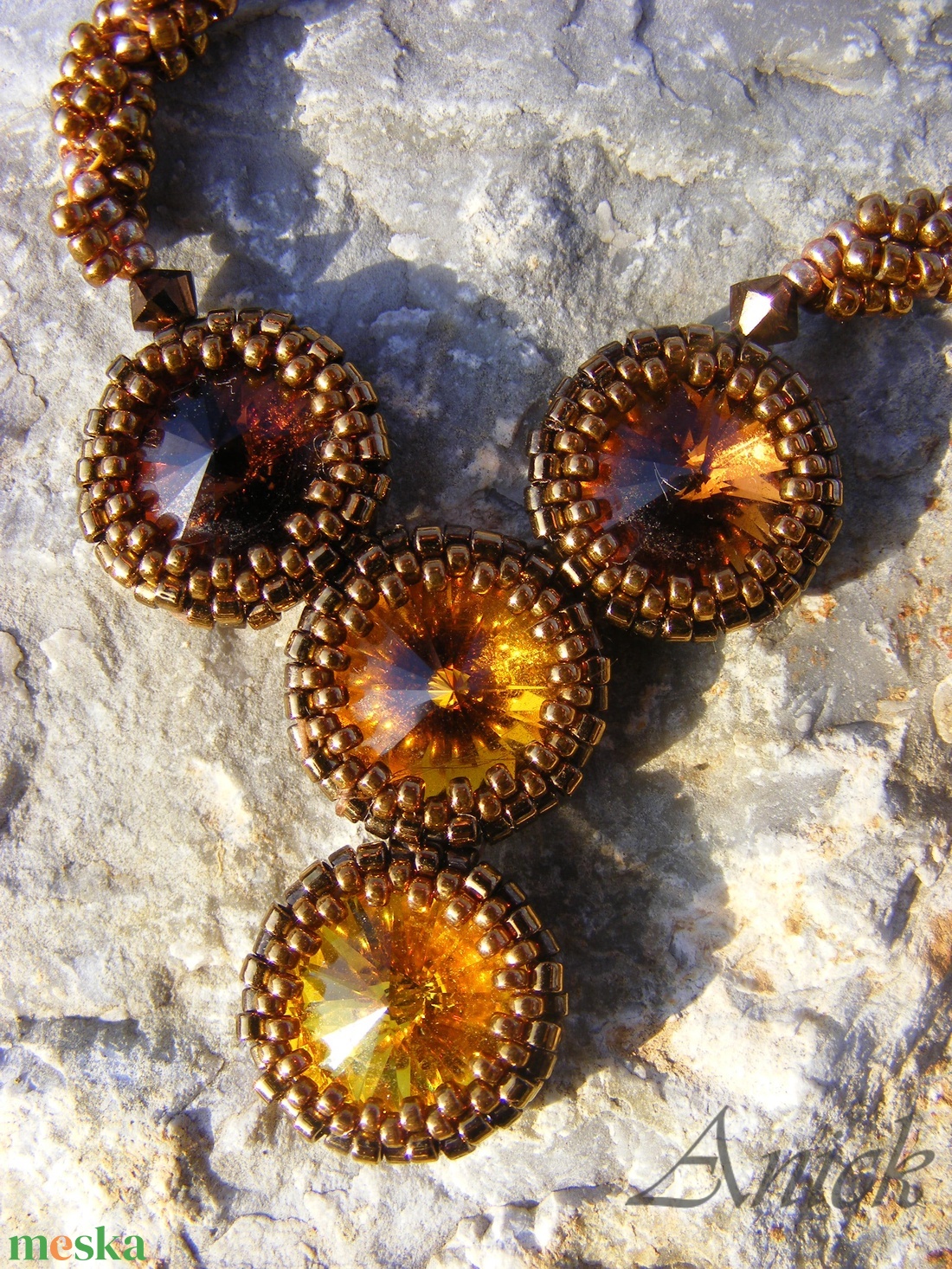 Őszi álom - swarovski rivolisbarna - arany - bronz gyöngy nyaklánc - ékszer - nyaklánc - gyöngyös nyaklánc - Meska.hu