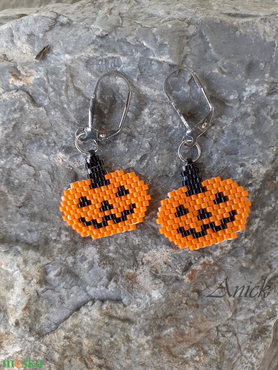 Töklámpás - vidám gyöngyfülbevaló Halloween-ra - halloweeni ékszerek - halloweeni ékszerek - Meska.hu