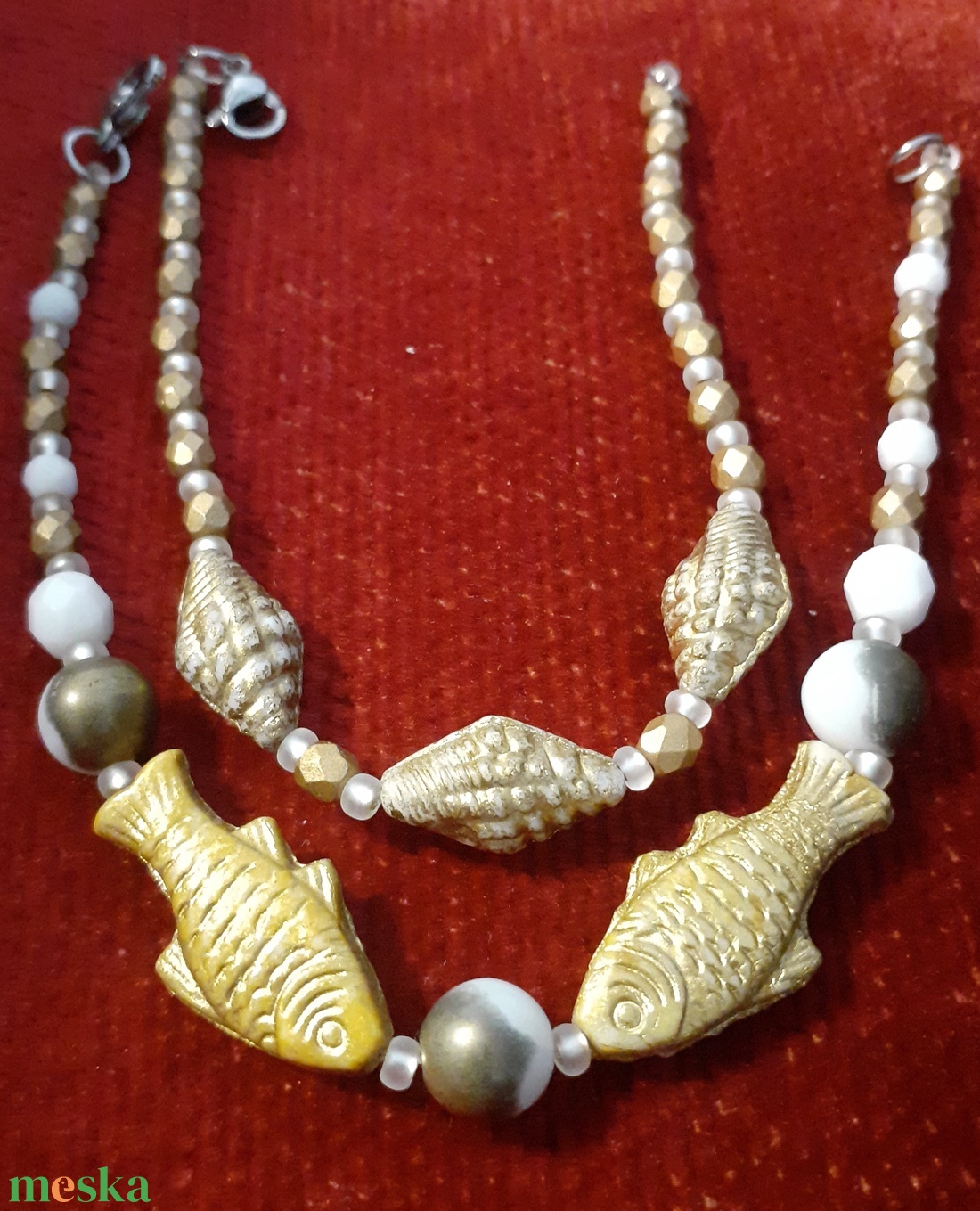 Mesebeli aranyhal - gyöngy karkötőszett - ékszer - karkötő - gyöngyös karkötő - Meska.hu