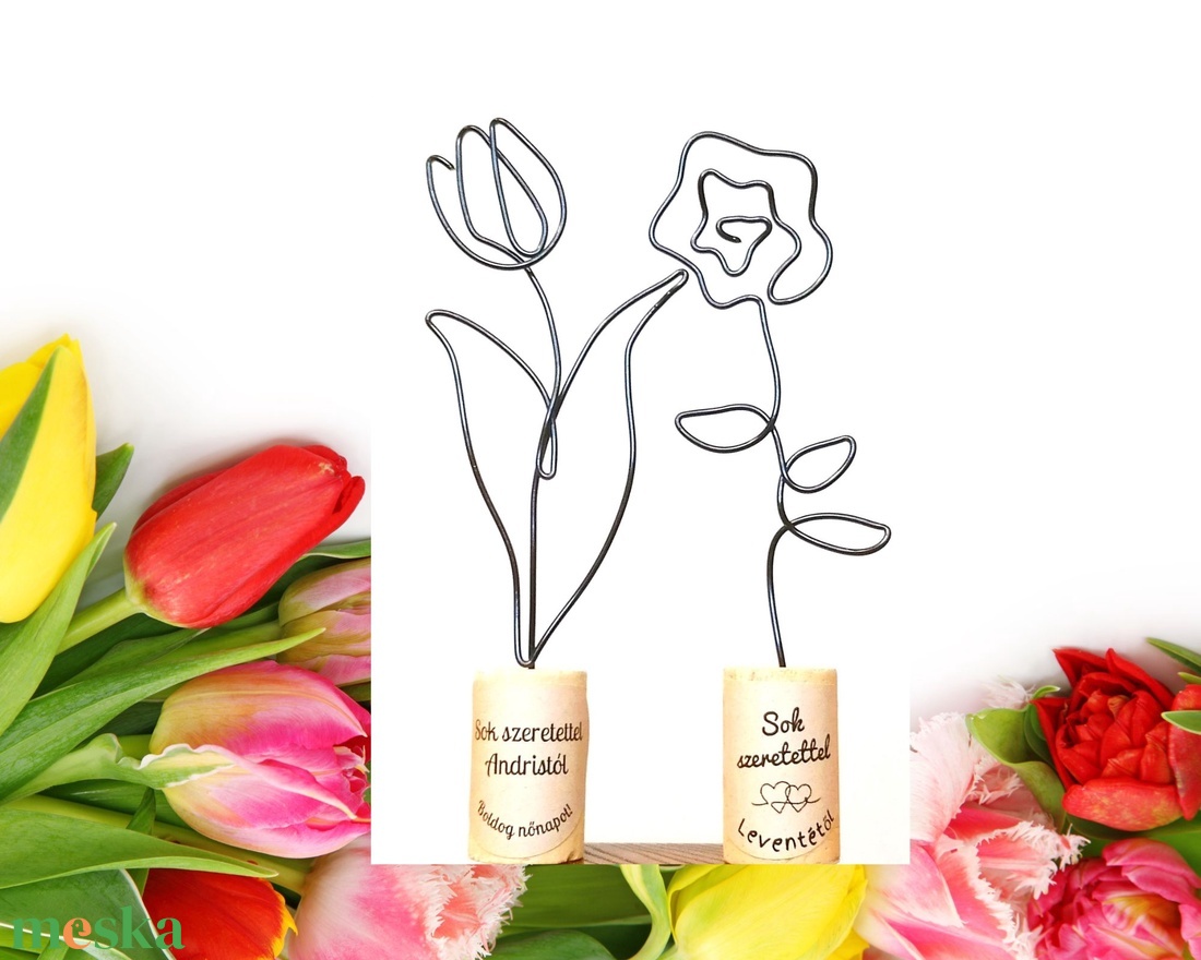  Nőnapi virágok drótból hölgyeknek, kislányoknak, ovisoknak -  nőnapra szeretettel - Tulipán, rózsa - Gyerekektől - otthon & életmód - dekoráció - virágdísz és tartó - csokor & virágdísz - Meska.hu