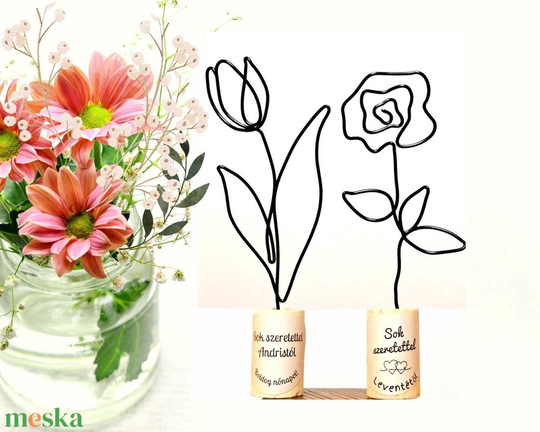  Nőnapi virágok drótból hölgyeknek, kislányoknak, ovisoknak -  nőnapra szeretettel - Tulipán, rózsa - Gyerekektől - otthon & életmód - dekoráció - virágdísz és tartó - csokor & virágdísz - Meska.hu