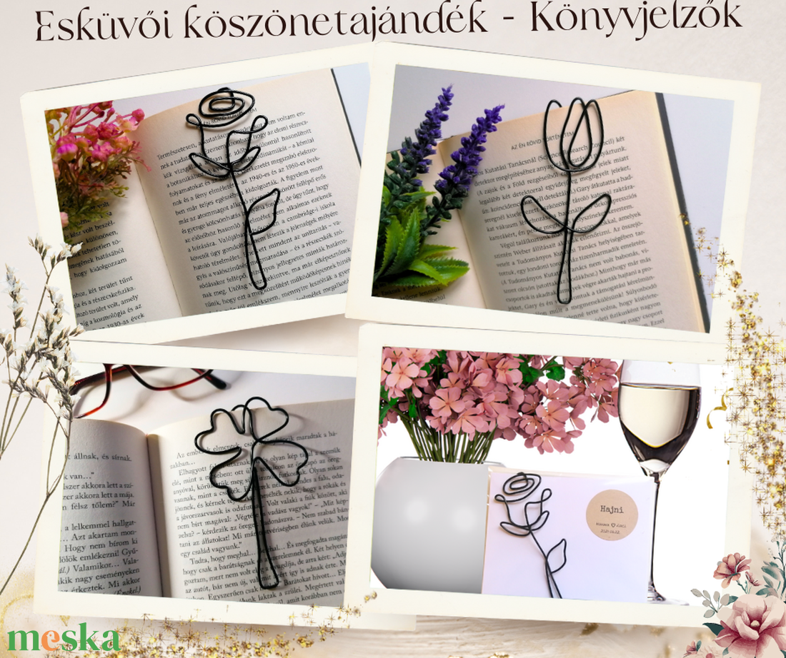 Virágos könyvjelzők drótból - Esküvői köszönetajándék / hasznos köszönőajándék vendégeknek - Tulipán, rózsa, lóhere - esküvő - emlék & ajándék - köszönőajándék - Meska.hu Virágos könyvjelzők drótból - Esküvői köszönetajándék / hasznos köszönőajándék vendégeknek - Tulipán, rózsa, lóhere - esküvő - emlék & ajándék - köszönőajándék - Meska.hu