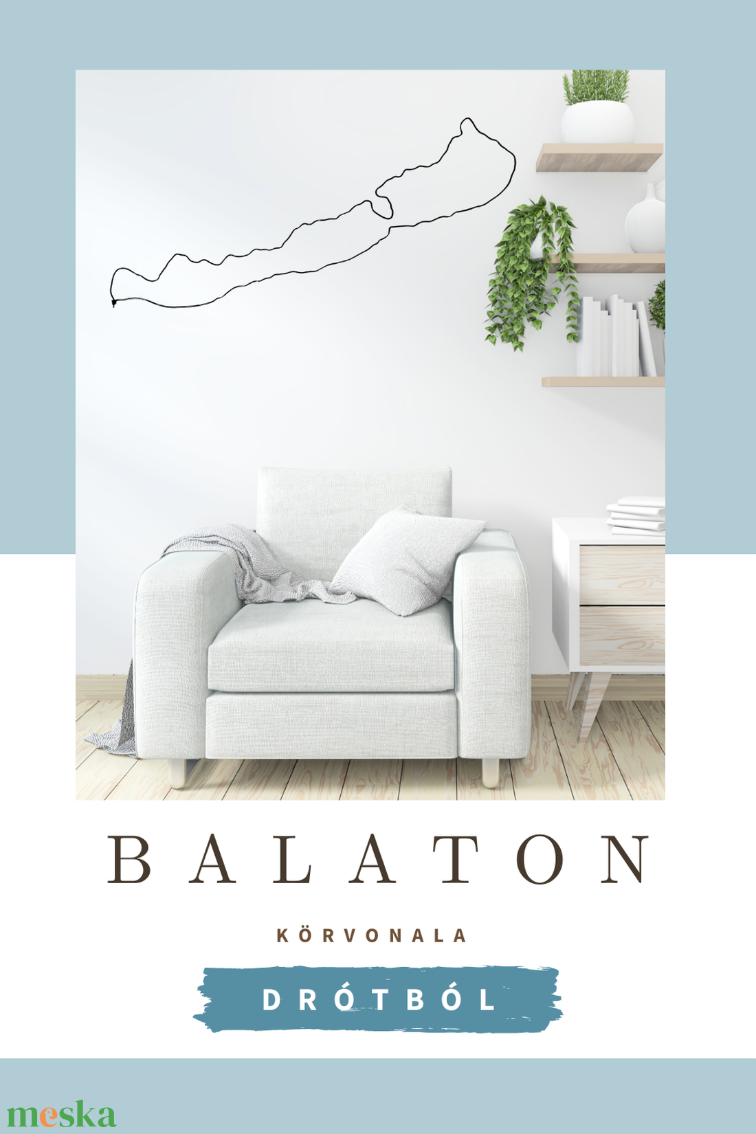 Balatoni körvonal - fali dekoráció drótból - Balaton sziluett - Balaton alakú falra akasztható dísz - ajándékötlet - otthon & életmód - dekoráció - dísztárgy - Meska.hu