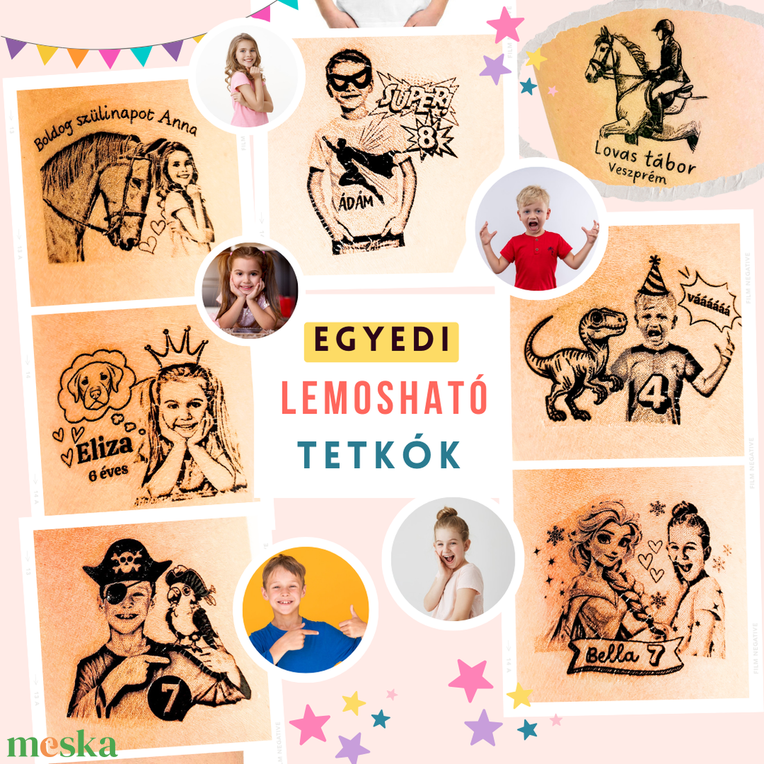 Lemosható tetkók szülinapi bulikra gyerekeknek - ajándék születésnapra - ideiglenes fotós tetováló matrica gyermekeknek  - otthon & életmód - papír, írószer - matrica, matrica csomag - Meska.hu