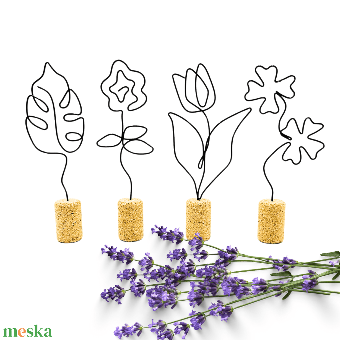 Kis drótvirágok parafadugóban - tulipán, rózsa, lóhere, négylevelű lóhere - Kézműves örök virágok - apró kis ajándék - otthon & életmód - dekoráció - virágdísz és tartó - csokor & virágdísz - Meska.hu