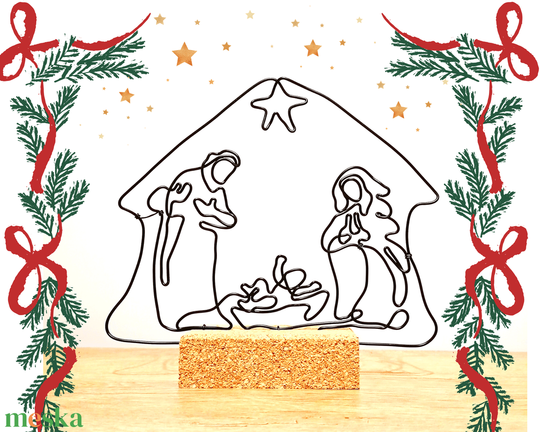 Karácsonyi Betlehem drótból - A Szent család - József, Mária és a kis Jézus - vallásos ajándék és dekoráció karácsonyra - karácsony - karácsonyi lakásdekoráció - karácsonyi lakásdíszek - Meska.hu