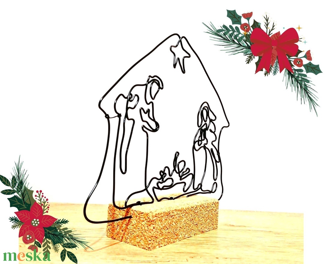 Karácsonyi Betlehem drótból - A Szent család - József, Mária és a kis Jézus - vallásos ajándék és dekoráció karácsonyra - karácsony - karácsonyi lakásdekoráció - karácsonyi lakásdíszek - Meska.hu