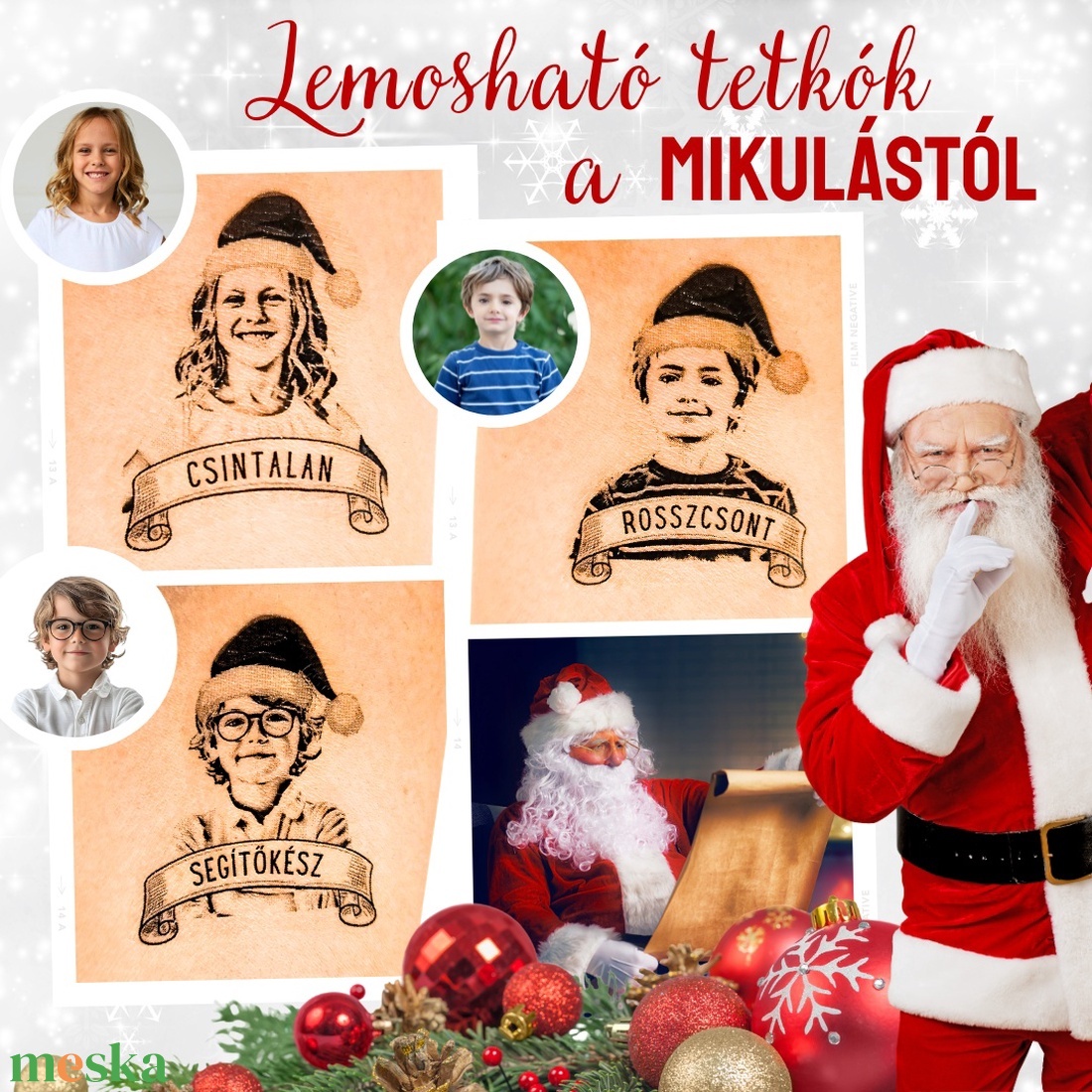 Fényképes, lemosható tetkók a Mikulástól - Kreatív ajándék a Télapótól a mikulás csomagba, csizmába gyerekeknek - karácsony - mikulás - mikulás ajándékok - Meska.hu
