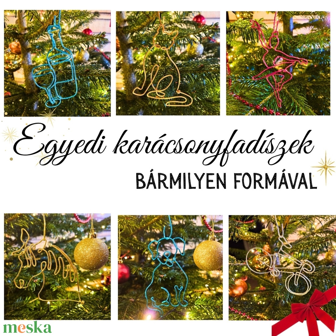 Karácsonyfadíszek drótból BÁRMILYEN formával - egyedi karácsonyi dekoráció a fenyőre - személyre szóló apró ajándék - karácsony - karácsonyi lakásdekoráció - karácsonyfadíszek - Meska.hu