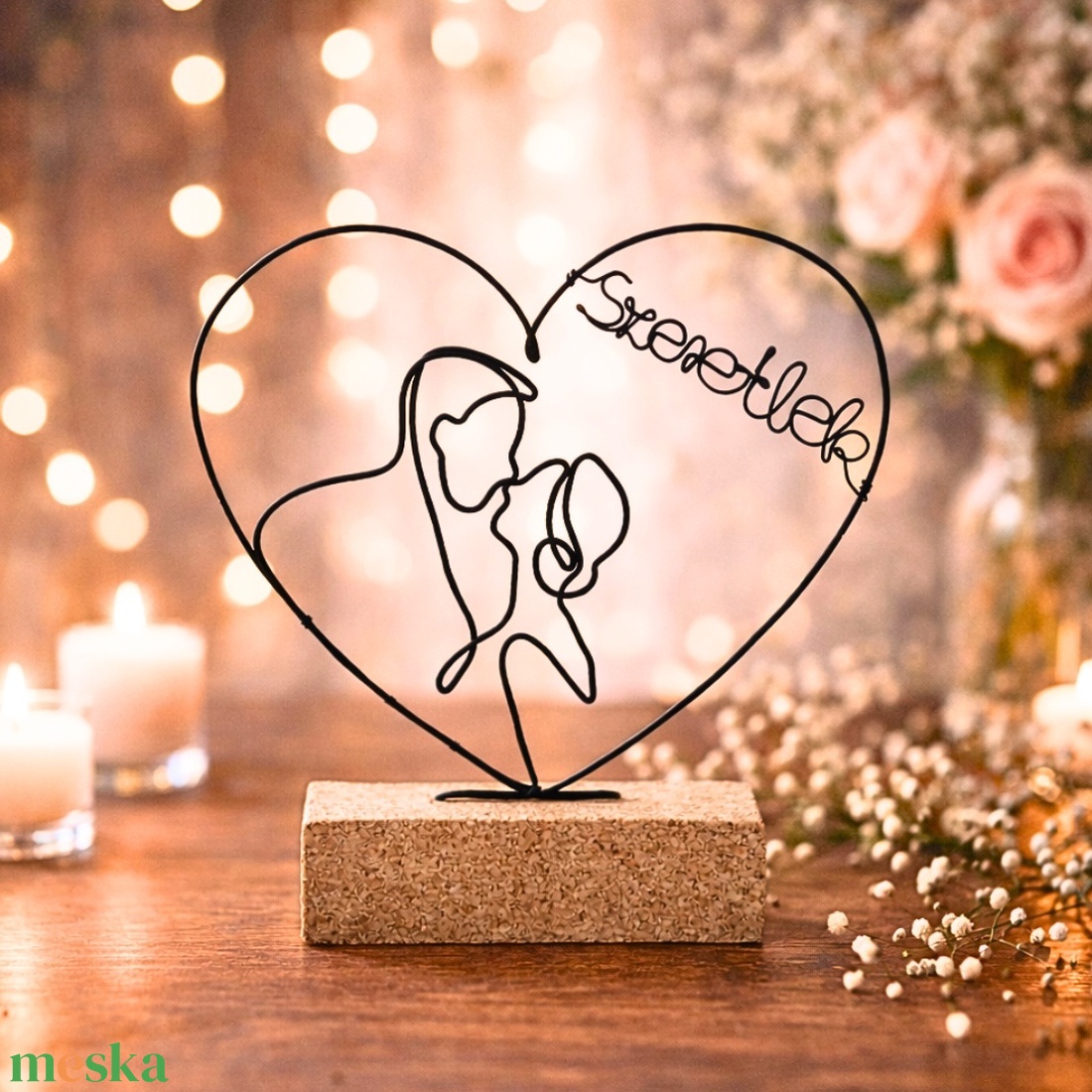 Szeretlek - drótból készült lakásdekoráció - Romantikus ajándék ötlet évfordulóra, esküvőre, Bálint / Valentin napra - otthon & életmód - dekoráció - dísztárgy - Meska.hu