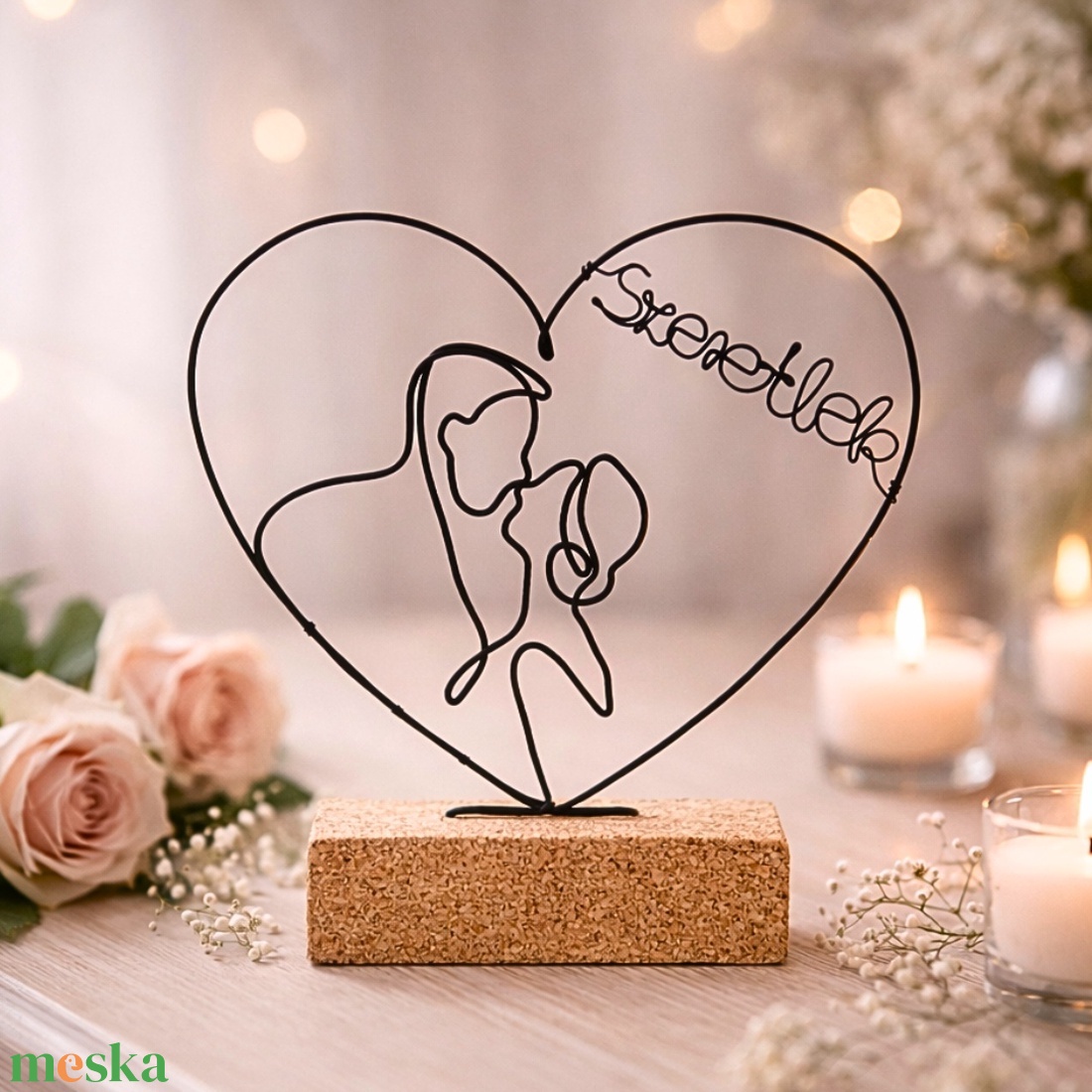 Szeretlek - drótból készült lakásdekoráció - Romantikus ajándék ötlet évfordulóra, esküvőre, Bálint / Valentin napra - otthon & életmód - dekoráció - dísztárgy - Meska.hu