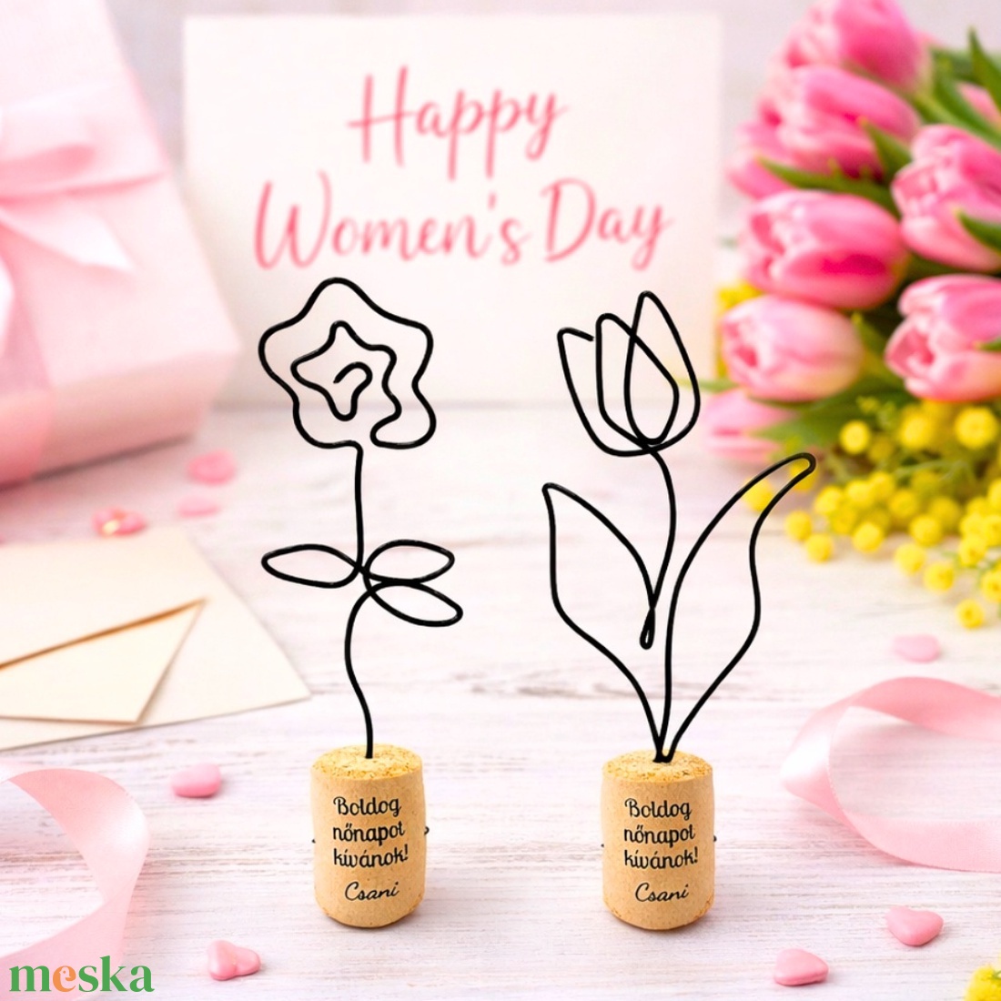 Kis drótvirágok hölgyeknek, kislányoknak, ovisoknak- Nőnapra szeretettel - Tulipán, rózsa - egyedi nőnapi ajándékötlet - otthon & életmód - virágdekoráció - virágdíszek - asztali virágdísz - Meska.hu