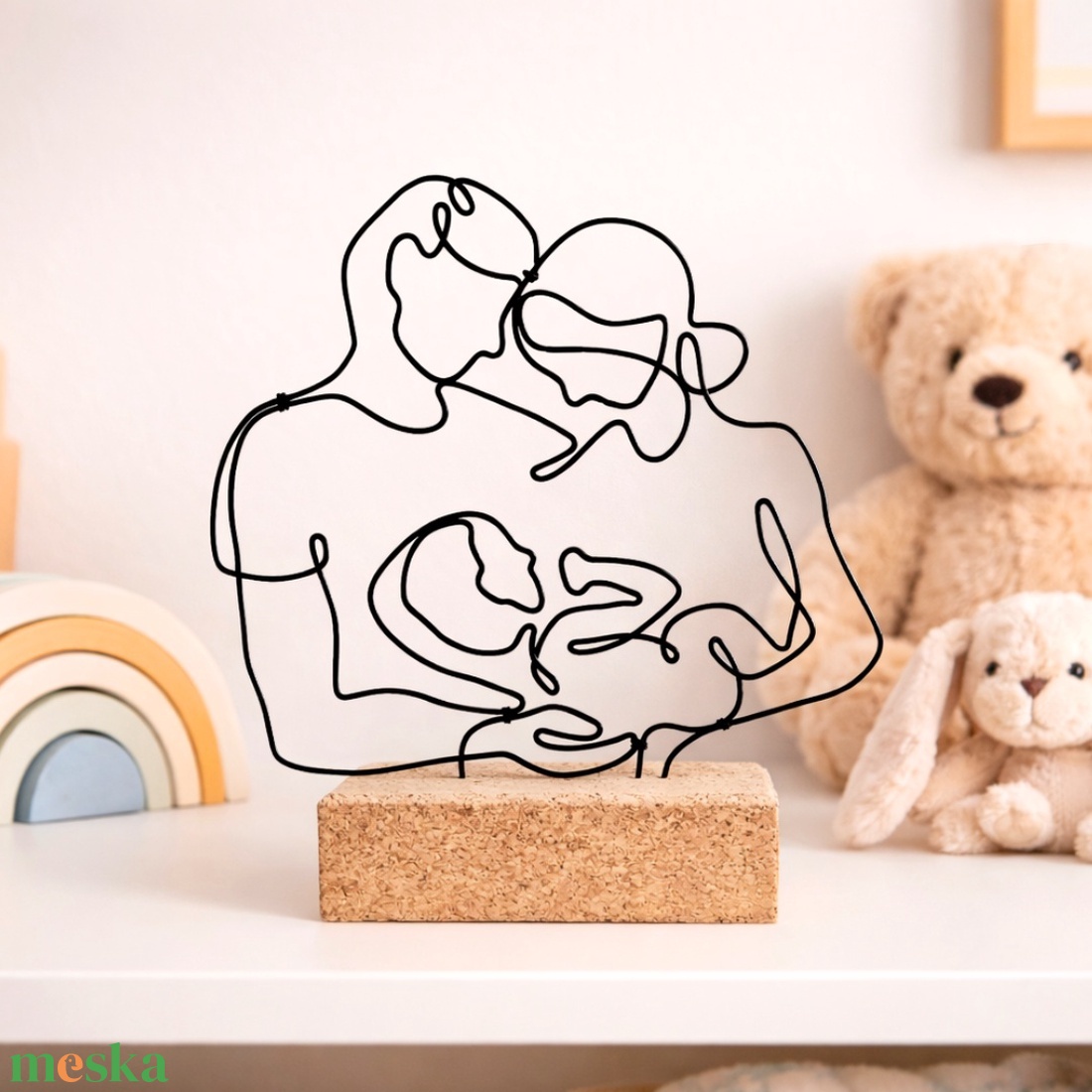 Egyedi babalátogató ajándék újszülöttnek és szülőknek - Maradandó családi emlék - Modern babaszoba dekoráció drótból - baba - mama - babalátogató ajándékcsomag - Meska.hu