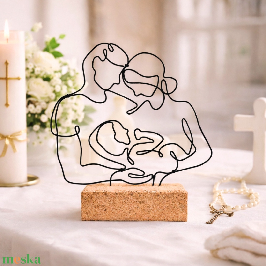 Keresztelői ajándék - Maradandó családi emlék - Egyedi, kézműves drótszobor keresztelőre keresztszülőktől, nagyszülőktől - baba - mama - keresztelő kellékek - keresztelőajándékok - Meska.hu