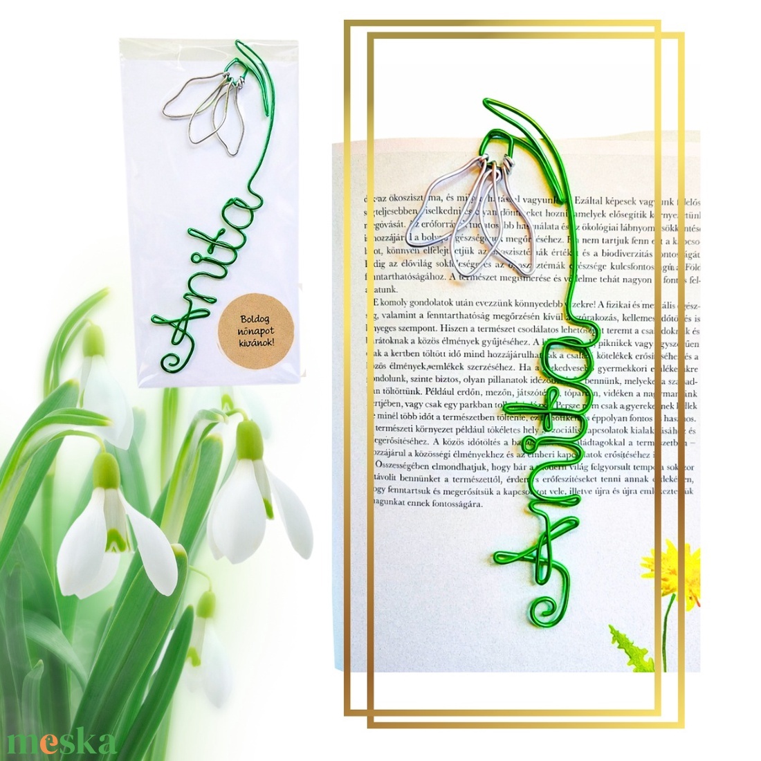 Névre szóló virágos könyvjelzők drótból nőnapra - liliom, hóvirág, lóhere -  nőnapi ajándékötlet oviba, iskolába - könyv & zene - könyvjelző - Meska.hu