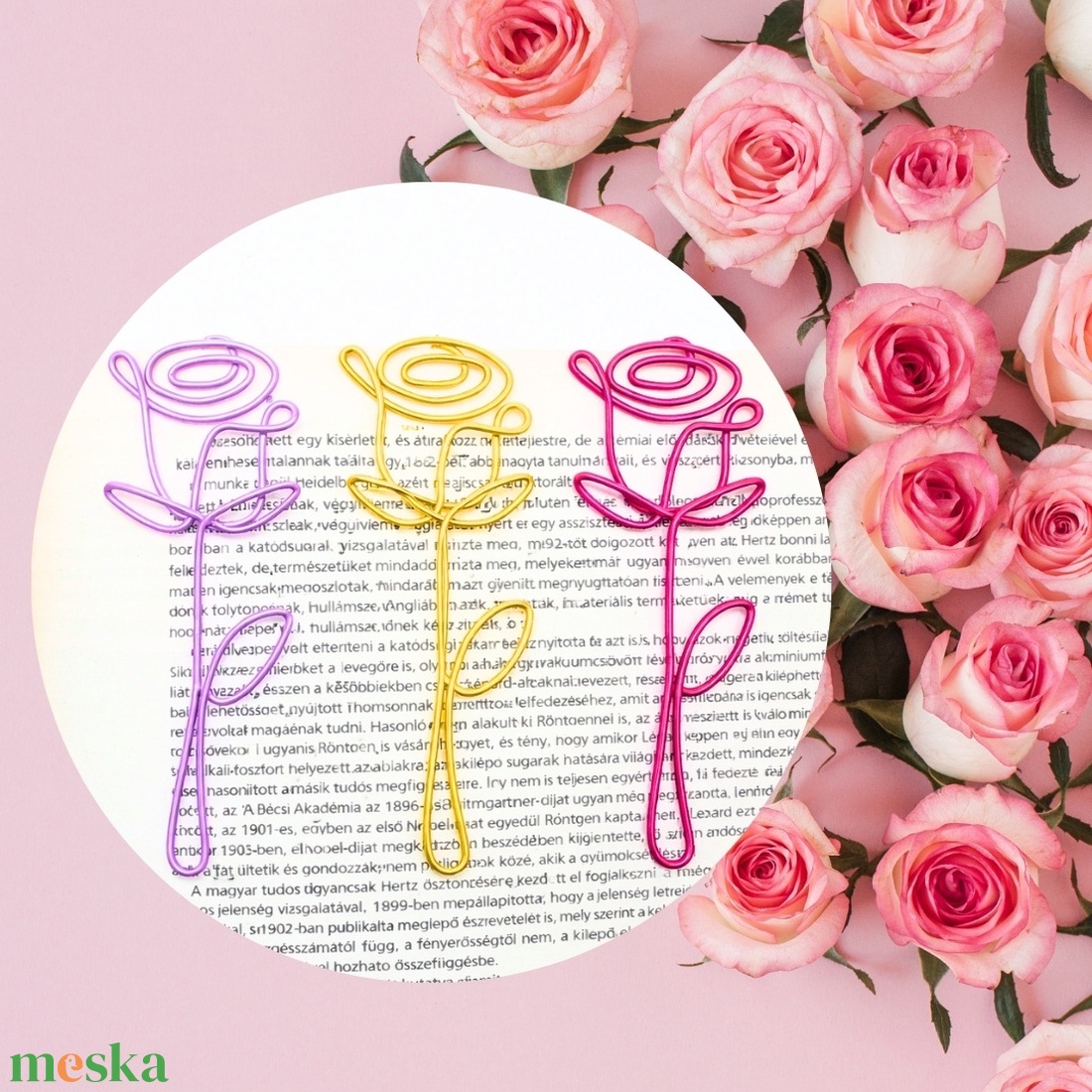 Színes, virágos könyvjelzők drótból - hölgyeknek, kislányoknak, ovisoknak- Nőnapra szeretettel - Tulipán, rózsa - könyv & zene - könyvjelző - Meska.hu