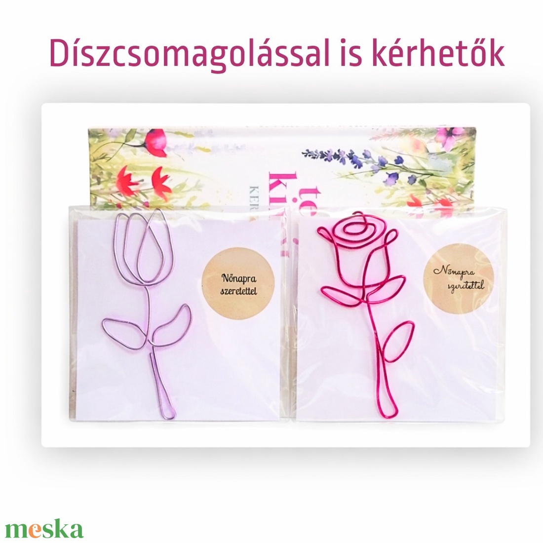 Színes, virágos könyvjelzők drótból - hölgyeknek, kislányoknak, ovisoknak- Nőnapra szeretettel - Tulipán, rózsa - könyv & zene - könyvjelző - Meska.hu