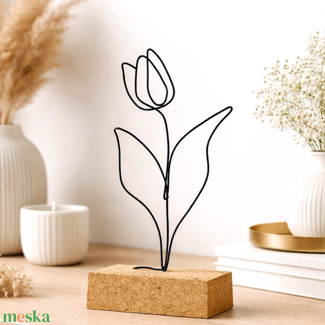 2 db tulipán drótból - modern, elegáns lakásdekoráció -ajándékötlet élő virág helyett hölgyeknek, tanárnőknek, óvónőknek - otthon & életmód - virágdekoráció - virágdíszek - asztali virágdísz - Meska.hu