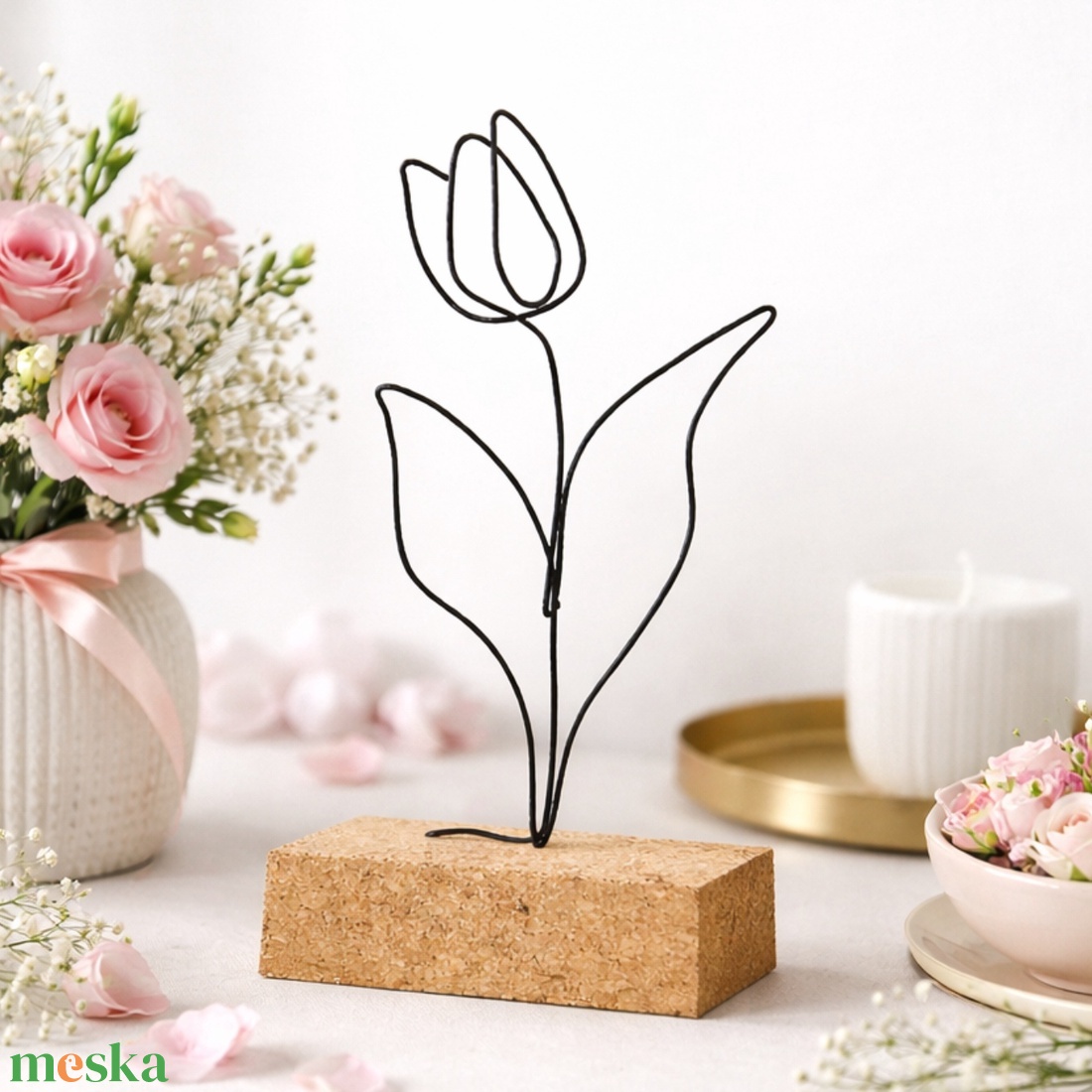 2 db tulipán drótból - modern, elegáns lakásdekoráció -ajándékötlet élő virág helyett hölgyeknek, tanárnőknek, óvónőknek - otthon & életmód - virágdekoráció - virágdíszek - asztali virágdísz - Meska.hu