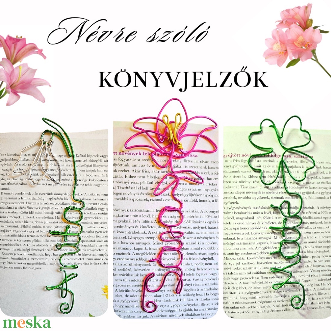 Névre szóló virágos könyvjelzők drótból - ballagási búcsúajándék érettségiző diákoknak - tanároknak - Pedagógusnapra - könyv & zene - könyvjelző - Meska.hu