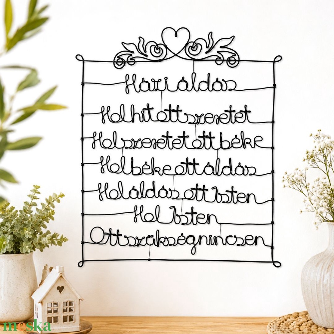 Modern házi áldás falra- elegáns falra akasztható lakásdekoráció drótból - vallásos, katolikus ajándékötlet, falikép - otthon & életmód - vallás - házi áldás - Meska.hu