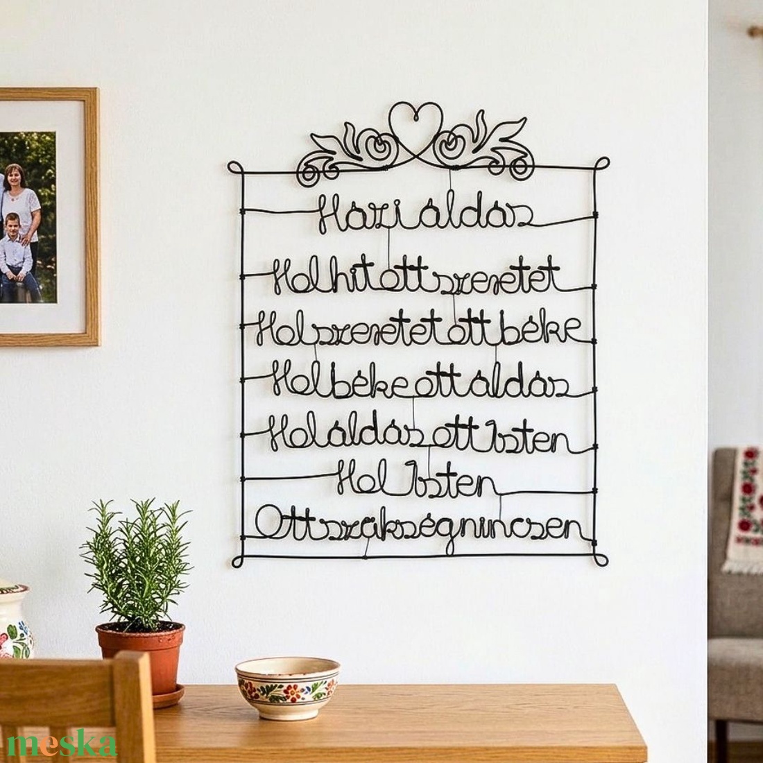 Modern házi áldás falra- elegáns falra akasztható lakásdekoráció drótból - vallásos, katolikus ajándékötlet, falikép - otthon & életmód - vallás - házi áldás - Meska.hu