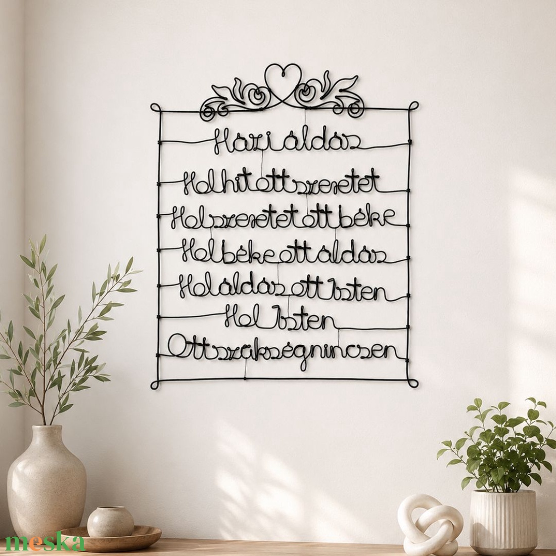 Modern házi áldás falra- elegáns falra akasztható lakásdekoráció drótból - vallásos, katolikus ajándékötlet, falikép - otthon & életmód - vallás - házi áldás - Meska.hu