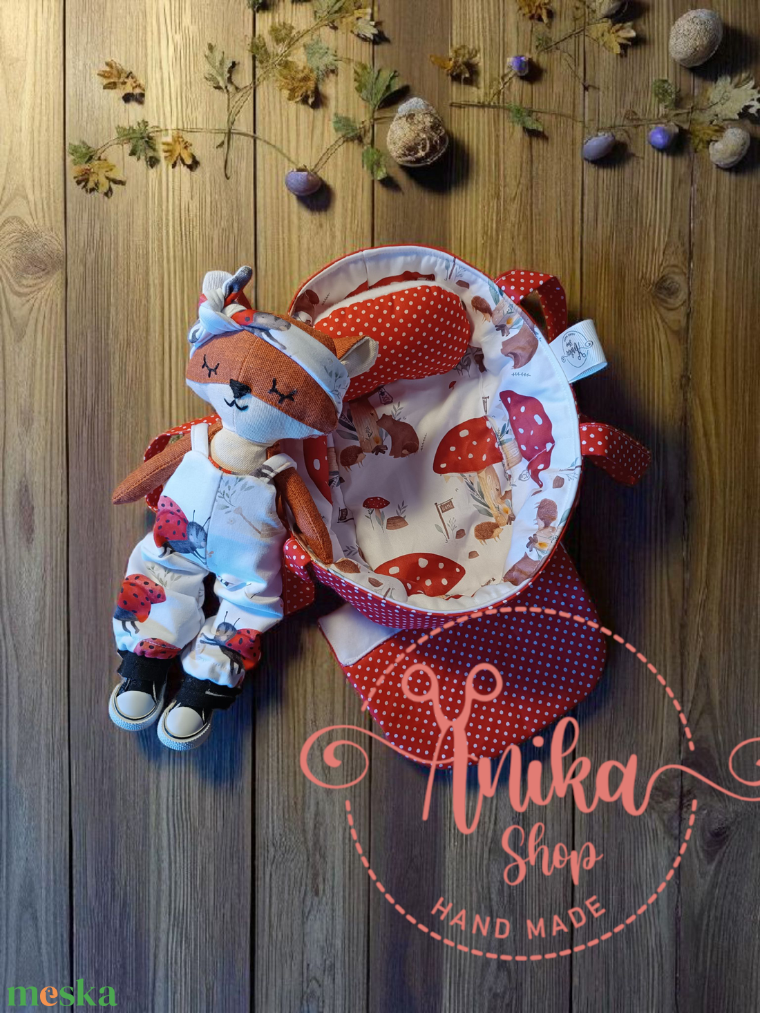 Róka baba mózeskosárban  - játék & sport - baba & babaház - öltöztethető baba - Meska.hu