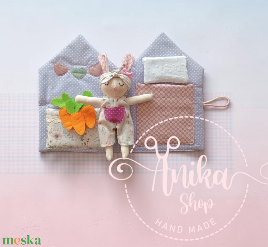 Textil házikó nyuszi babával  - játék & sport - baba & babaház - öltöztethető baba - Meska.hu