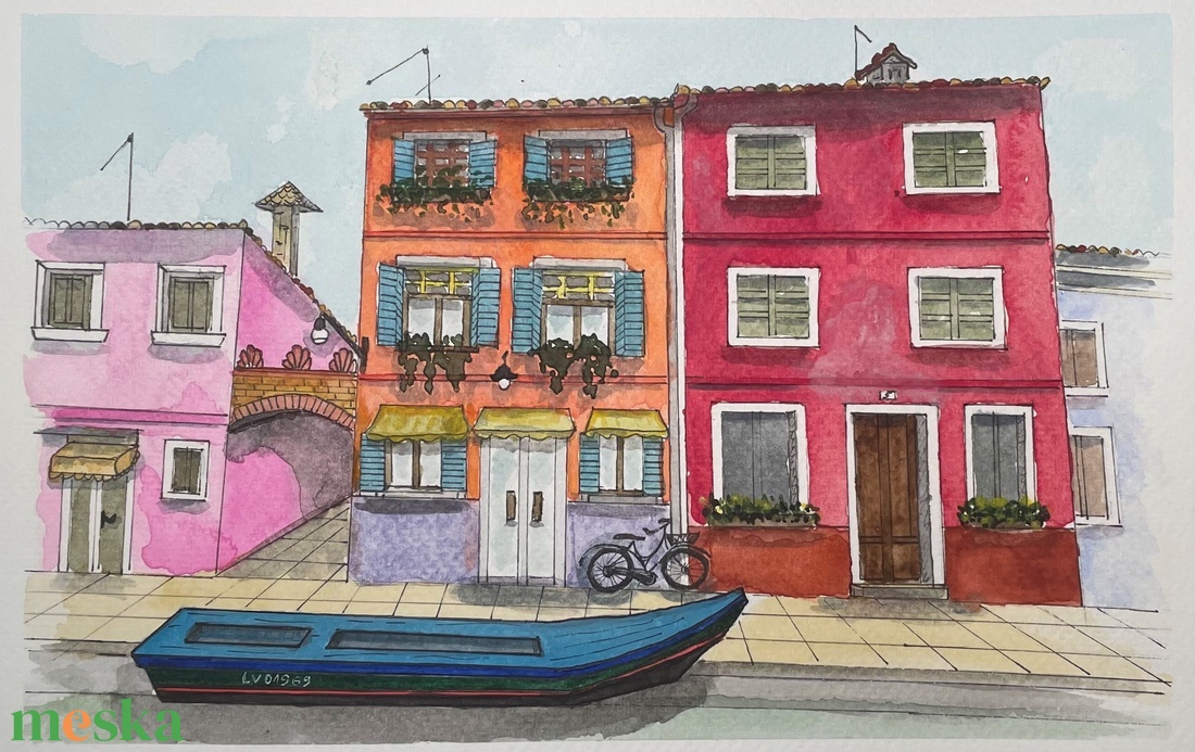 Olaszország, Burano - művészet - festmény - akvarell - Meska.hu